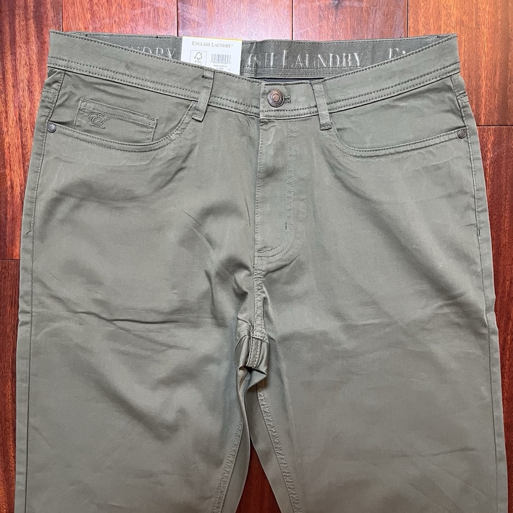 English Laundry Pants Mens 32x34 Green Straight Fit Stretch Preppy Casual NWT - Picture 2 of 6